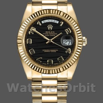 Replica Rolex Day-Date 218238 Wave Black Dial Yellow Gold 41MM Herren Replica Uhr