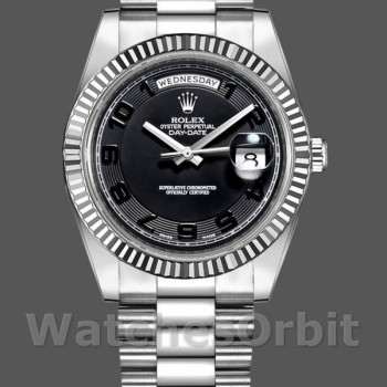 Replica Rolex Day-Date 218239 Concentric Circle Black Dial White Gold 41MM Herren Replica Uhr
