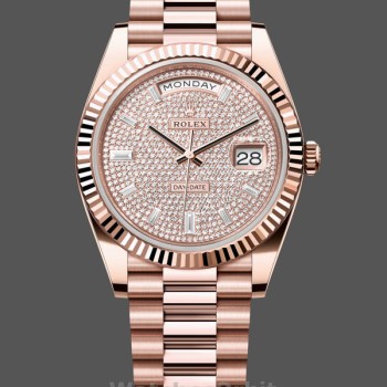 Replica Rolex Day-Date 228235 Diamond Paved Dial Fluted Bezel 40mm Herren Replica Uhr