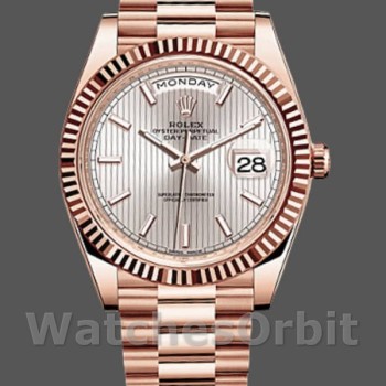 Replica Rolex Day-Date 228235 Sundust Stripe Motif Dial Fluted Bezel 40mm Herren Replica Uhr