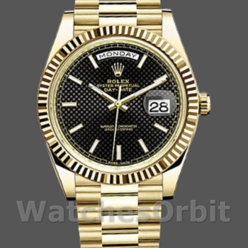 Replica Rolex Day-Date 228238 Black Diagonal Motif Dial Fluted Bezel 40mm Herren Replica Uhr