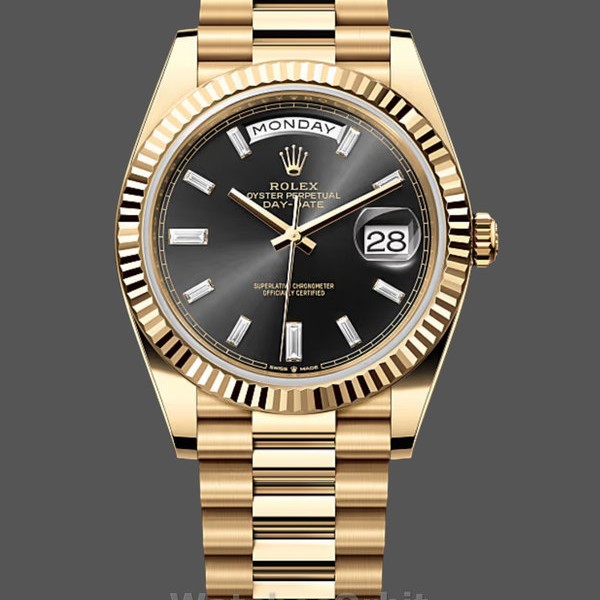 Replica Rolex Day-Date 228238 Black Diamond Dial Fluted Bezel 40mm Herren Replica Uhr Exklusive Herren Replica Uhr online kaufen