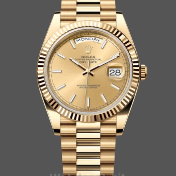 Replica Rolex Day-Date 228238 Champagner Diamant Zifferblatt Geriffelte Lünette 40mm Herren Replica Uhr