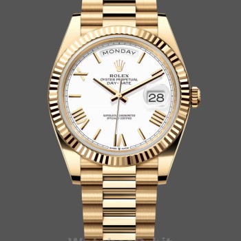 Replica Rolex Day-Date 228238 Weißes römisches Zifferblatt Geriffelte Lünette 40mm Herren Replica Uhr