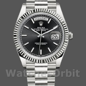 Replica Rolex Day-Date 228239 Black Index Dial Fluted Bezel 40mm Herren Replica Uhr