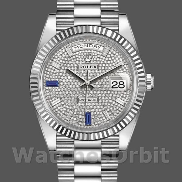 Replica Rolex Day-Date 228239 Diamond Paved Dial Fluted Bezel 40mm Herren Replica Uhr Schweizer Handwerkskunst