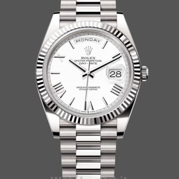 Replica Rolex Day-Date 228239 Weißes römisches Zifferblatt Geriffelte Lünette 40mm Herren Replica Uhr