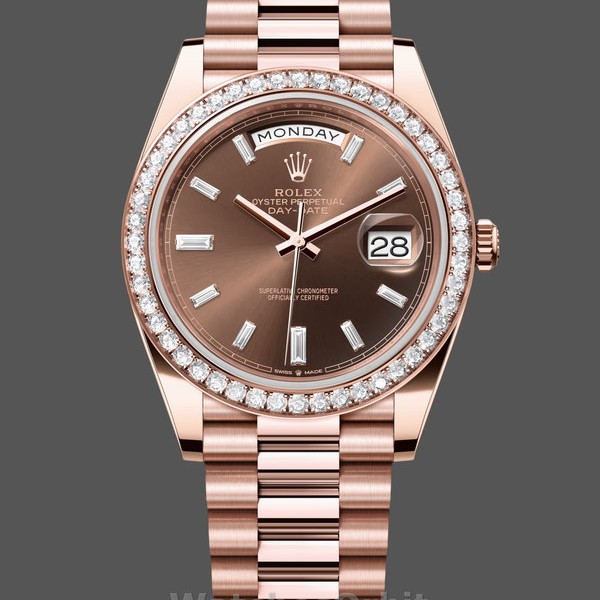 Replica Rolex Day-Date 228345RBR Chocolate Brown Diamond Dial Diamond Bezel 40mm Herren Replica Uhr Klassisches Design