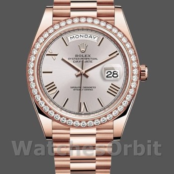Replica Rolex Day-Date 228345RBR Sundust Roman Dial Diamond Bezel 40mm Herren Replica Uhr