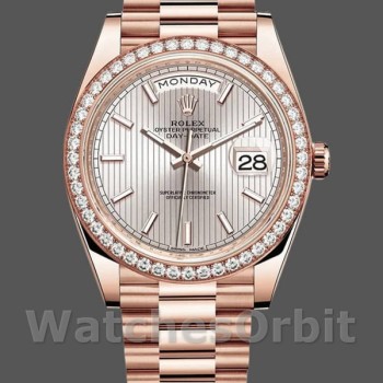 Replica Rolex Day-Date 228345RBR Sundust Stripe Motif Dial Diamond Bezel 40mm Herren Replica Uhr
