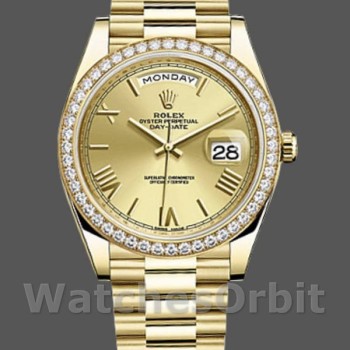 Replica Rolex Day-Date 228348RBR Champagner Römisches Zifferblatt Diamant Lünette 40mm Herren Replica Uhr