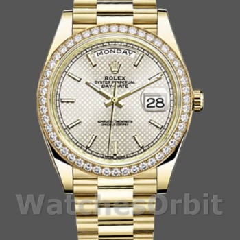 Replica Rolex Day-Date 228348RBR Silver Diagonal Motif Dial Diamond Bezel 40mm Herren Replica Uhr