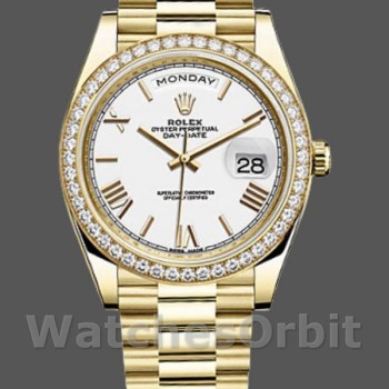 Replica Rolex Day-Date 228348RBR White Roman Dial Diamond Bezel 40mm Herren Replica Uhr