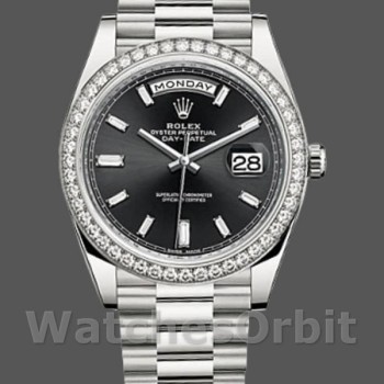 Replica Rolex Day-Date 228349RBR Black Dial Diamond Bezel 40mm Herren Replica Uhr