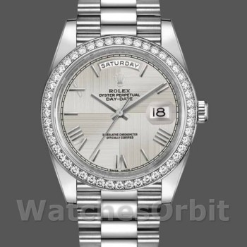Replica Rolex Day-Date 228349RBR Silber Römische Ziffern Diamant Lünette 40mm Herren Replica Uhr