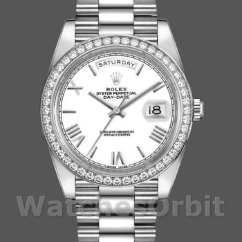 Replica Rolex Day-Date 228349RBR White Roman Dial Diamond Bezel 40mm Herren Replica Uhr