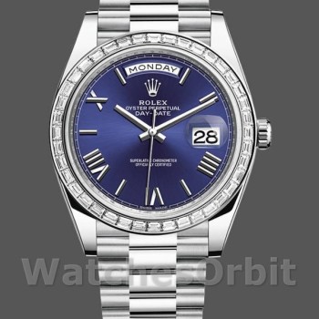 Replica Rolex Day-Date 228396TBR Blue Dial Platinum Diamond Bezel 40mm Herren Replica Uhr