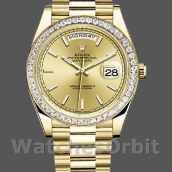 Replica Rolex Day-Date 228398TBR Champagne Index Dial Diamond Bezel 40mm Herren Replica Uhr