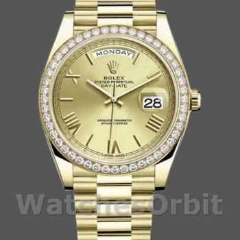 Replica Rolex Day-Date 228398TBR Champagner Römische Ziffern Zifferblatt Diamant Lünette 40mm Herren Replica Uhr
