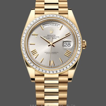 Replica Rolex Day-Date 228398TBR Silber Römische Ziffern Zifferblatt Diamant Lünette 40mm Herren Replica Uhr