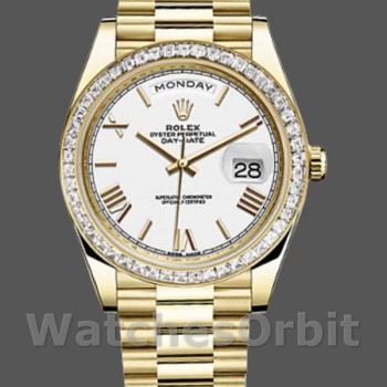 Replica Rolex Day-Date 228398TBR White Roman Numeral Dial Diamond Bezel 40mm Herren Replica Uhr