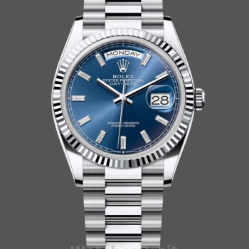 Replica Rolex Day Date 36 36mm Bright Blue Diamond-Set Dial Fluted Bezel Presi m128236 0023
