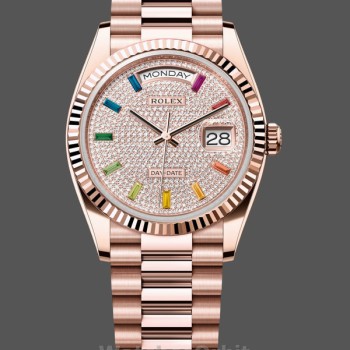 Replica Rolex Day Date 36 Diamond Paved Dial Fluted Bezel 18K Everose gold 128235 0039 President Uhr
