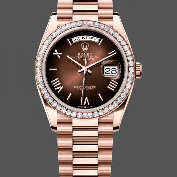 Replica Rolex Day Date 36 Everose Gold Diamond Bezel m128345rbr 0075 Edle Materialien