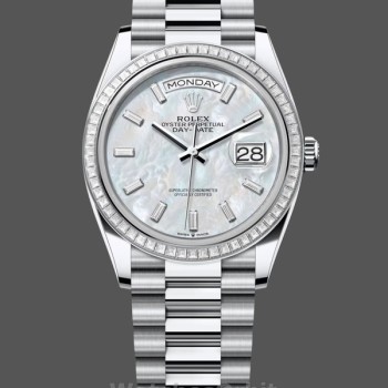 Replica Rolex Day Date 36 MOP Dial Diamond Bezel Platinum m128396tbr 0022