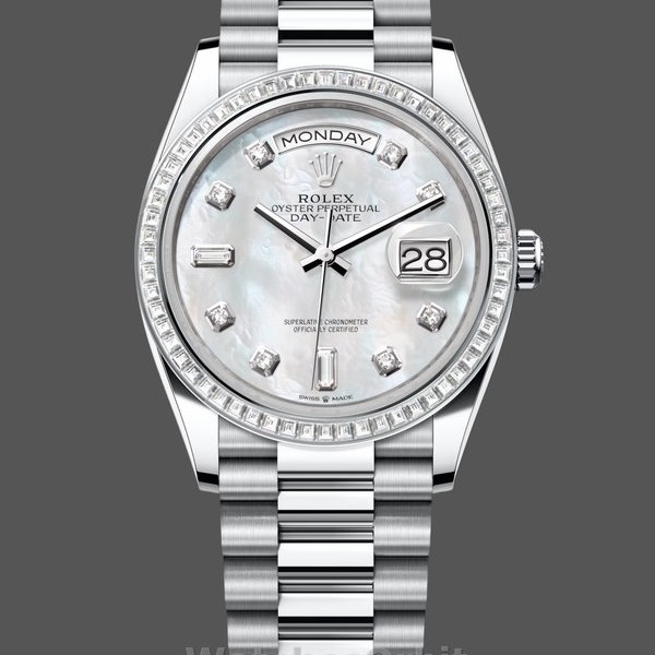 Replica Rolex Day Date 36 Mother of Pearl Dial Diamond Bezel Platinum President m128396tbr 0005 Klassisches Design