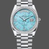 Replica Rolex Day Date 36 Platinum Turquoise Diamond-Set Roman Dial Diamond Bezel m128396tbr 0016 Luxuriöser Stil