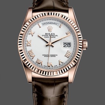 Replica Rolex Day Date 36 White Dial 118135 0064 Brown Leather Uhr