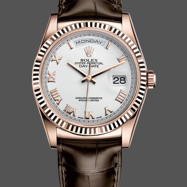 Replica Rolex Day Date 36 White Dial 118135 0064 Brown Leather Uhr Klassisches Design