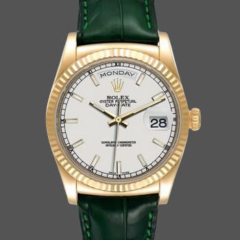 Replica Rolex Day Date 36 White Dial 118135 0123 Green Leather Uhr