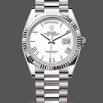 Replica Rolex Day Date 36 White Dial Fluted Bezel White Gold m128239 0059 President Uhr