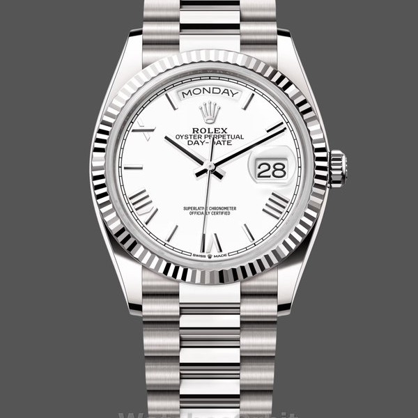 Replica Rolex Day Date 36 White Dial Fluted Bezel White Gold m128239 0059 President Uhr Edle Materialien