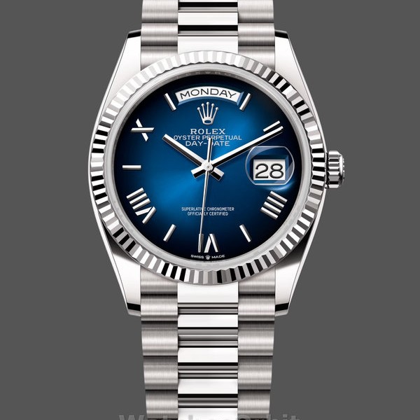 Replica Rolex Day Date 36 Weißgold Blau Ombre Zifferblatt M128236 0020 Elegantes Design