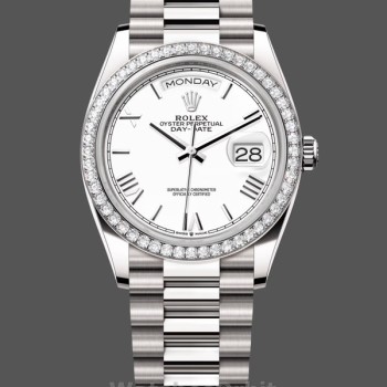 Replica Rolex Day Date 36 Weißgold Diamant Lünette Weißes Zifferblatt m128399tbr 0019