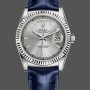 Replica Rolex Day Date 36 Weißgold Silber Zifferblatt 118139 0097 Blaues Lederarmband