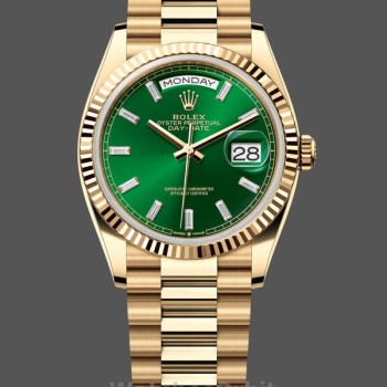 Replica Rolex Day Date 36 Gelbgold Automatik Grün Diamant Zifferblatt M128238 0130