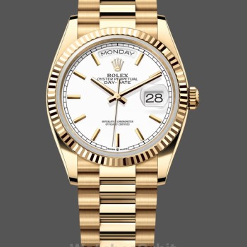 Replica Rolex Day-Date 36MM 128238 0081 Fluted Bezel White Index Dial Unisex Replica Uhr