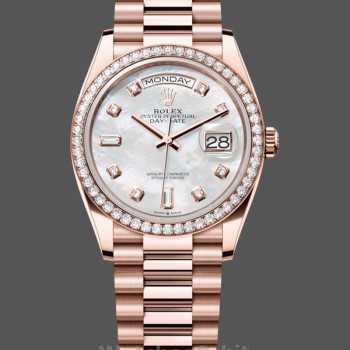 Replica Rolex Day-Date 36MM 128345RBR 0028 Mother of Pearl White Dial Everose Gold Unisex Replica Uhr