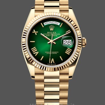 Replica Rolex Day Date 36mm Fluted Lünette Grün Ombre Zifferblatt President Armband m128238 0118