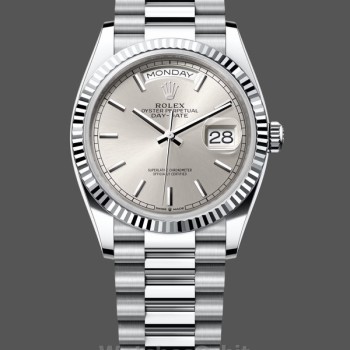 Replica Rolex Day Date 36mm Platin Weißgold Silber Index 128236 0001
