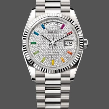 Replica Rolex Day Date 36mm Weißgold 128239 0016 Pave Rainbow Diamond Dial