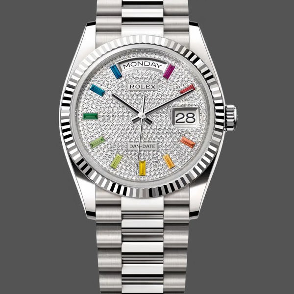 Replica Rolex Day Date 36mm Weißgold 128239 0016 Pave Rainbow Diamond Dial Exklusive Verarbeitung
