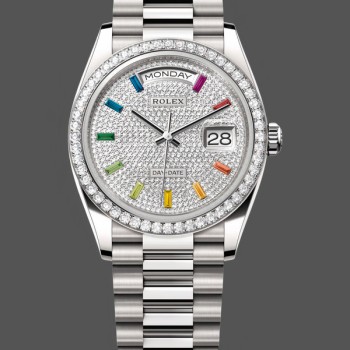 Replica Rolex Day Date 36mm Weißgold 128349RBR 0006 Pave Rainbow