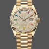 Replica Rolex Day Date 36mm Gelbgold 128238 0051 Pave Rainbow Diamond Dial Geriffelte Lünette Edle Materialien
