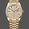 Replica Rolex Day Date 36mm Gelbgold 128348RBR 0030 Pave Rainbow Diamonds Sapphires Dial Hochwertige Nachbildung