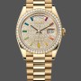 Replica Rolex Day Date 36mm Gelbgold 128348RBR 0030 Pave Rainbow Diamonds Sapphires Dial